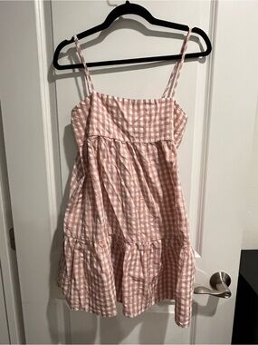Pink Gingham Tiered Spaghetti-Strap Kids Dress